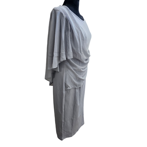 NWT Chiffon Cape Pencil Dress Grey with Rhinestone Detail Small - Picture 2 of 7